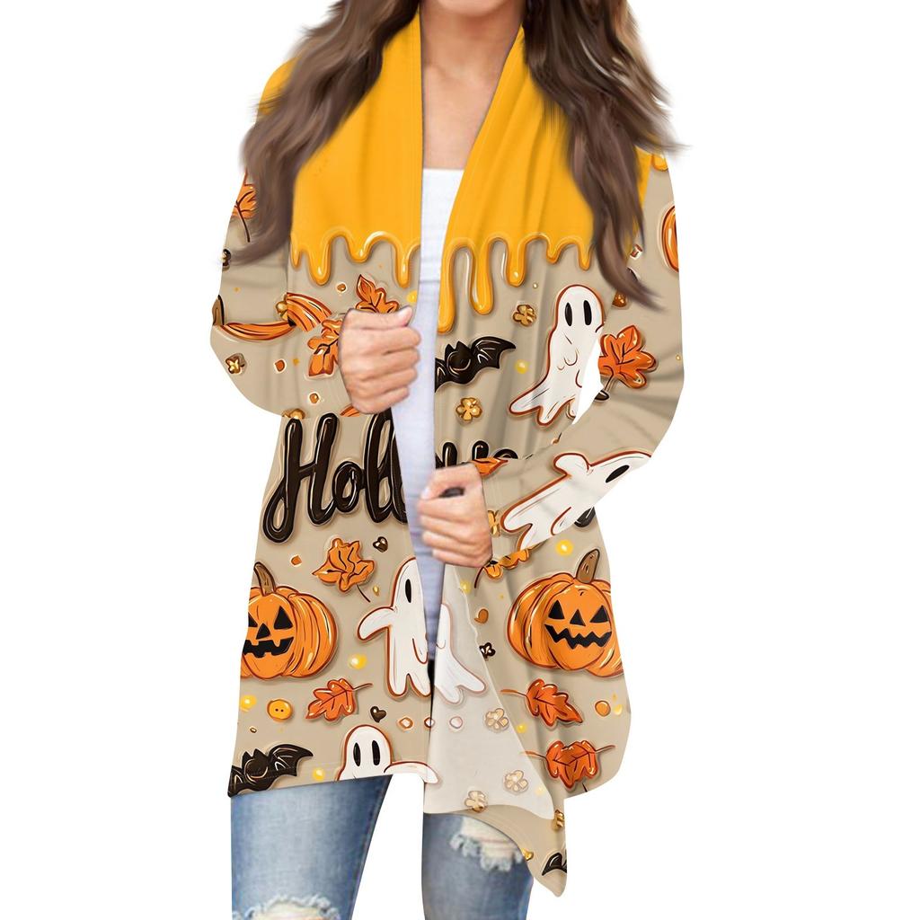 Women's Halloween Print Long Sleeve Front Cardigan Printed Top Lightweight Jacket