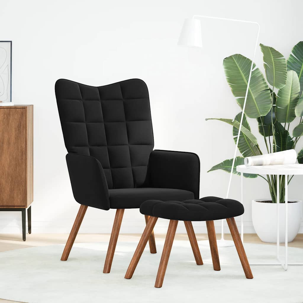 Relax Chair with Footstool Black Velvet