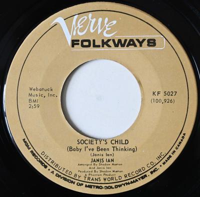 7inch Record JANIS IAN - Society's Child (Baby I've Been Thi KF5027 Verve Folkways 1966 Canada Rock Used