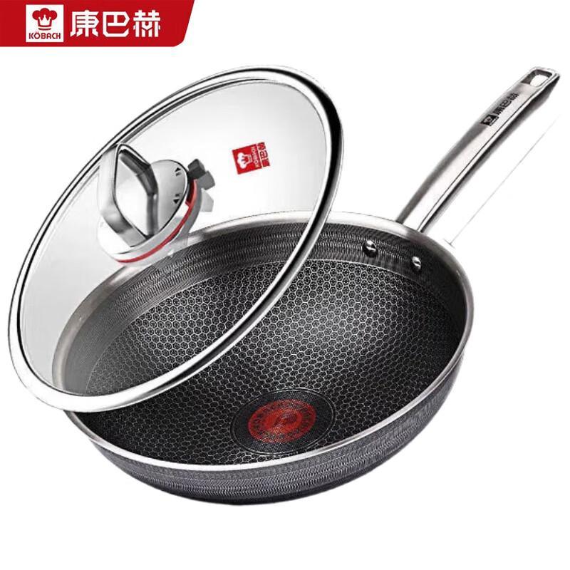 Konbahe 32cm Red Dot Honeycomb Non-stick Stainless Steel Wok