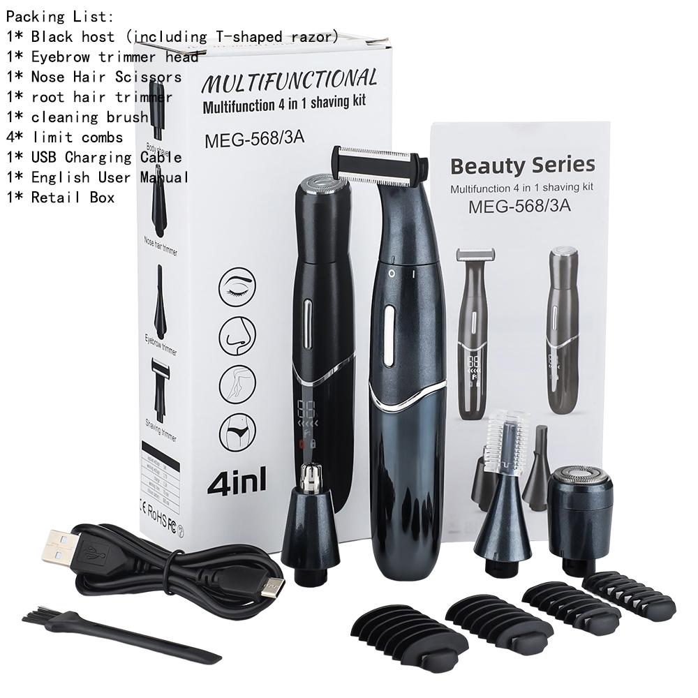 

4 в 1 набор для бритья унисекс многофункциональное устройство для удаления волос триммер для бровей ножницы для носа электрическая бритва для всего тела зарядка через USB