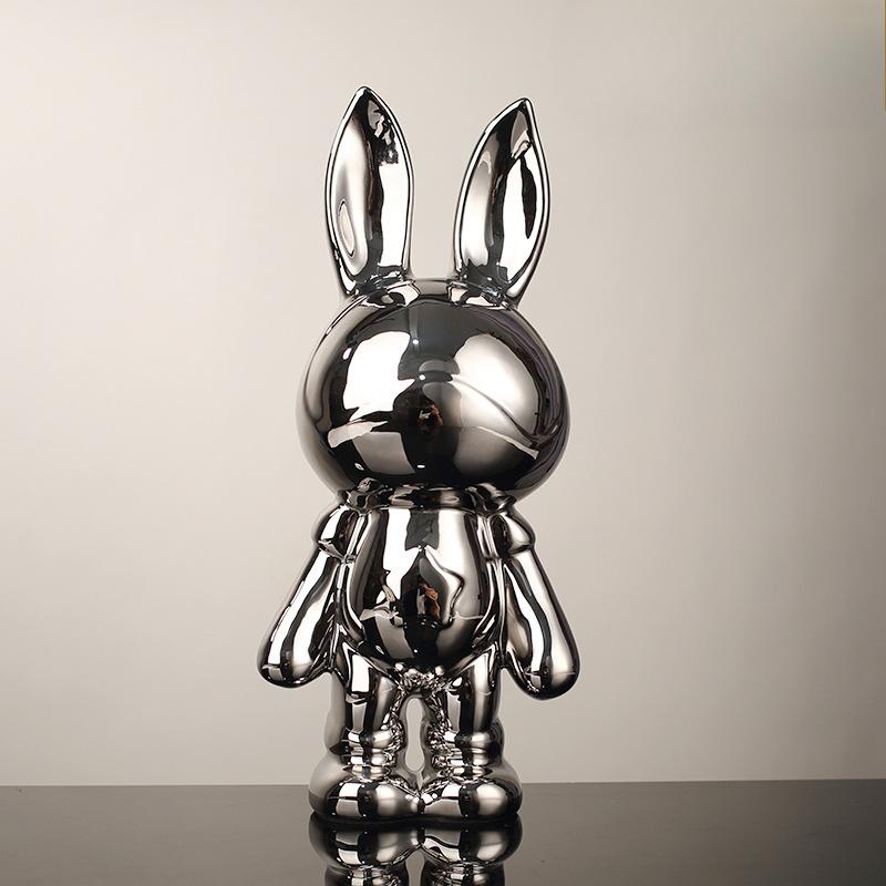 Modern Light Luxury Ceramic Electroplated Rabbit Ornaments Living Room TV Cabinet Wine Cabinet Entrance Decoration Handicraft Decoration
