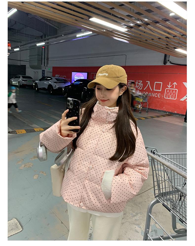 Short Dot Thickened Warm Cotton-padded Coat Jacket with Velvet Lapel