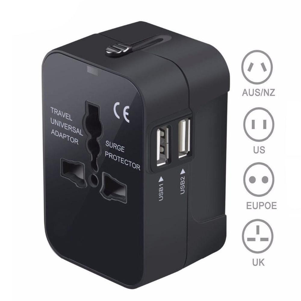 

Plug Adaptor Power Adapter with 2 USB Ports Universal Travel Adapter Fast Charging All-in-one чорний