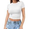European & American Style Crop Top: Women's Summer Fashion Milk Silk T-Shirt, Short Sleeve, Round Neck.