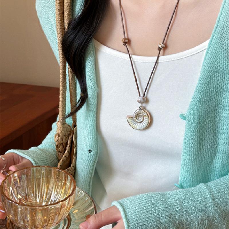 Starfish Shell Beaded Wax Rope Necklace Cute Bohemian Jewelry for Women Teen Girls Beach Vacation Wear