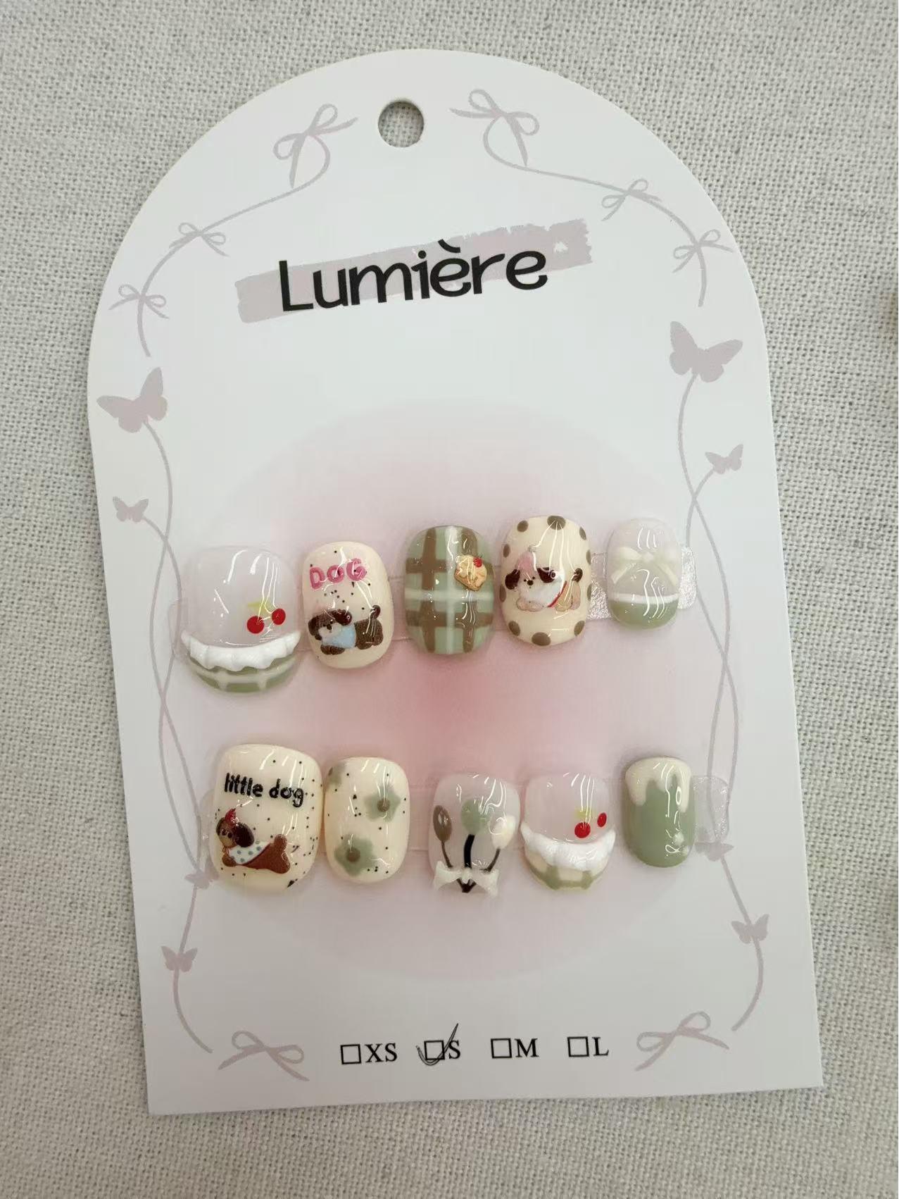 

Hand-painted Nude Heart & Plaid Spring Nails - Custard Cherry Collection