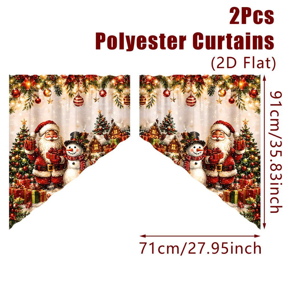 Polyester Short Curtains Cartoon Santa Snowman Triangle Curtains Christmas Party