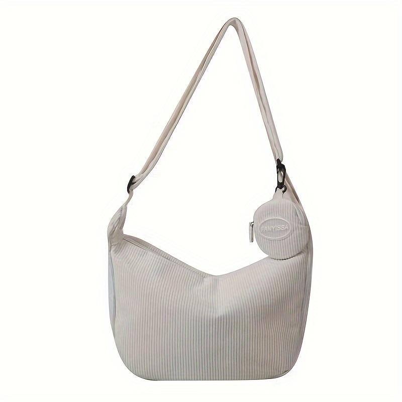 Large Capacity Corduroy Chic Crossbody Bag for Women - Adjustable Strap, Solid Color, Casual Dumpling Design with Zip Closure