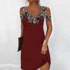 Women Summer Lace Stitching Sling Mini Dress V-neck Cold Shoulder Sleeveless Slim Fit Short Dress Streetwear