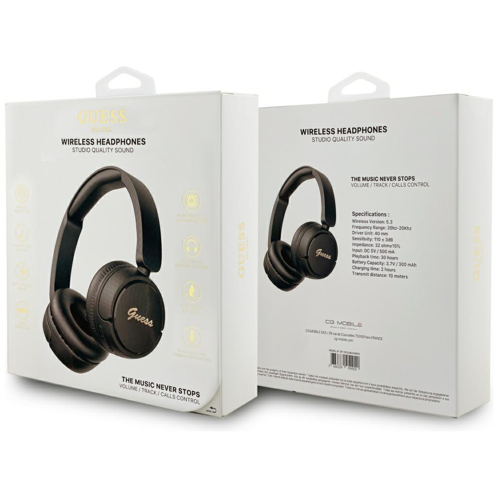 Guess Bluetooth 5.3 Metal Logo Script Black Over-Ear Headphones