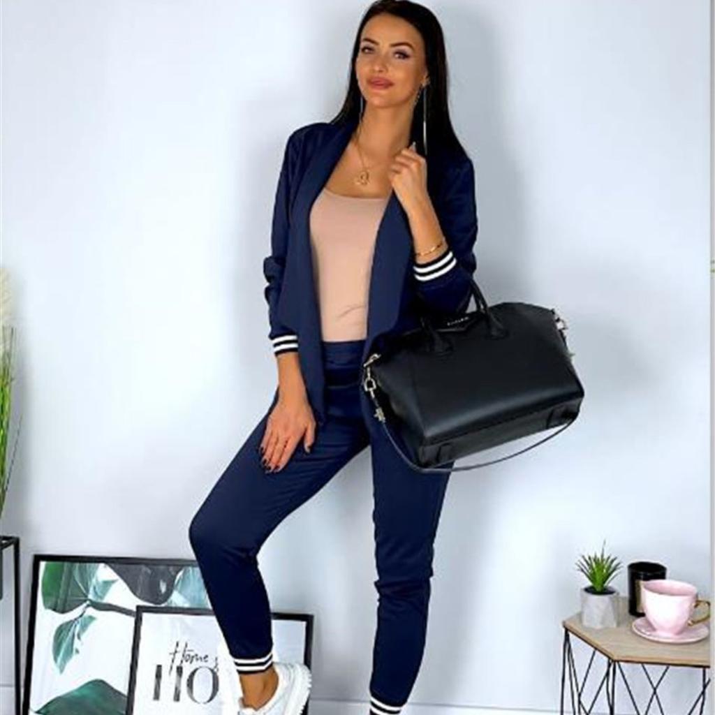 Tooxika New Fashion Casual Solid Color Long Sleeved Suit Pants Two-piece Set