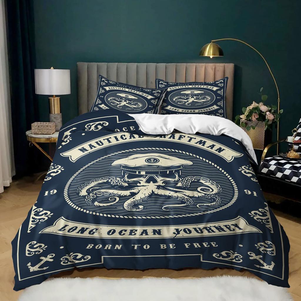 Piraten Totenkopf Bettwäsche Set Drei-teilig Segel Junge 3D Digitaldruck Bettwäsche-Set