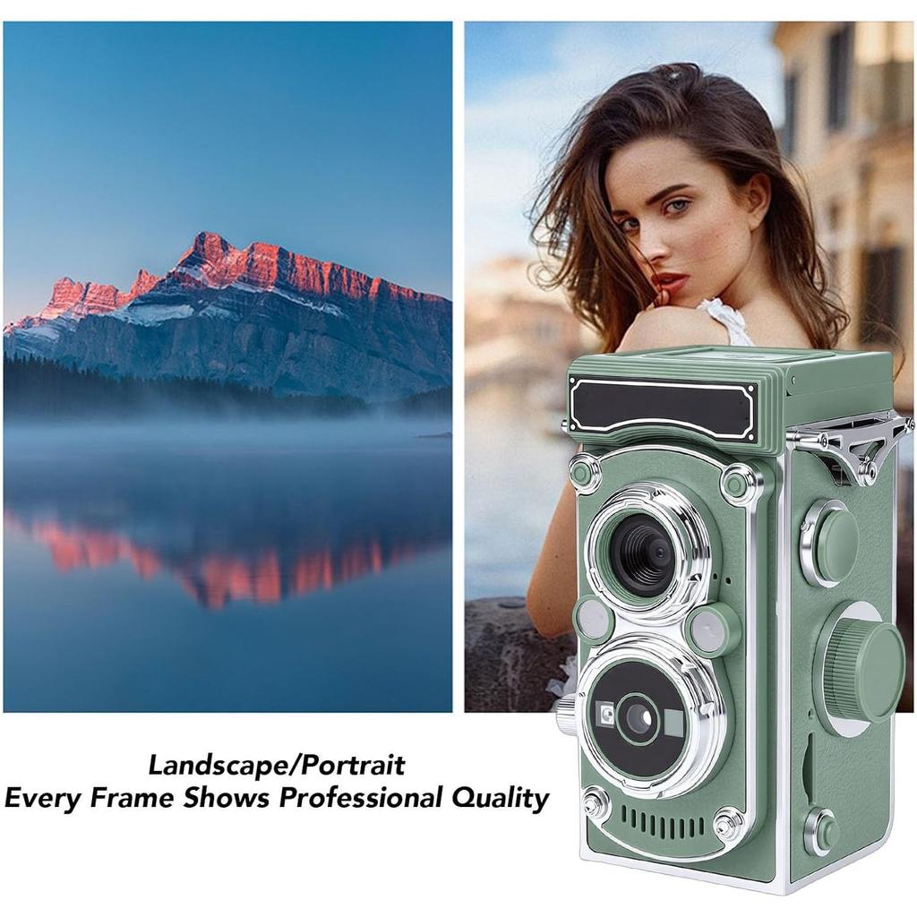 Jectse Vintage Digital Portable TLR Style Retro Video 24MP Autofocus Vlog Camera with Manual for and Adults Camera, 2.7K Joystick, Beginners, Teens,