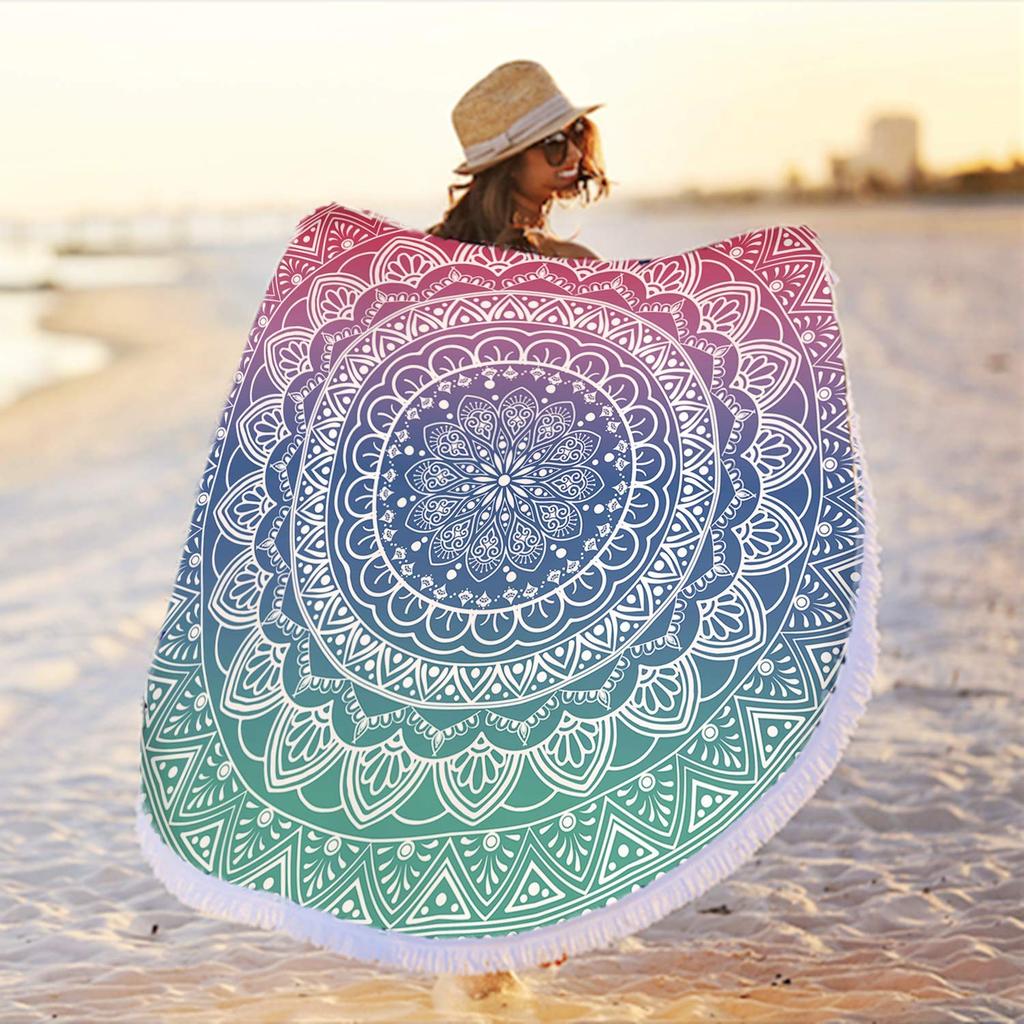 Round Gold Yellow Mandala Beach Towel Blanket,Microfiber Soft Sand Free Large Water Absorbent Beach Blanket Swim Pool Towel