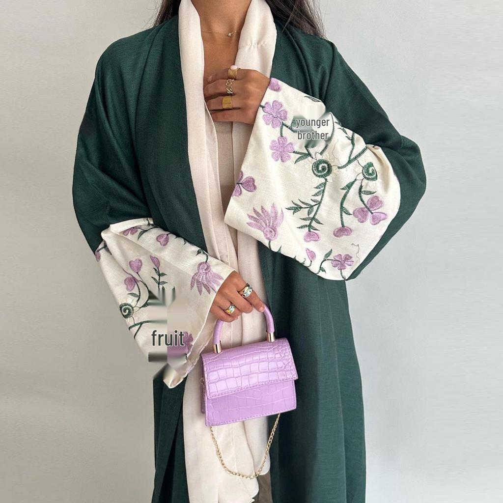MQ136 Embroidered Floral Cardigan Robe Abaya - Women's Fashion Loose Outerwear for Dubai, Middle East, European & American Styles