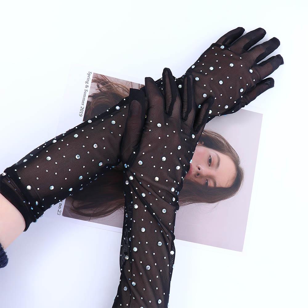 Crystal Transparent Long Gloves Bride Wedding Gloves Women Driving Gloves Sun Protection Mittens