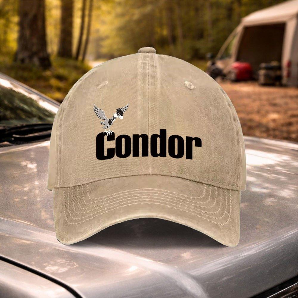 Condor Vintage Washed Baseball Cap  Adjustable Hook  Loop Unisex Hat for Unisex Women Weddings Festivals Sports Travel