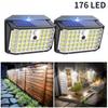 Güneş Enerjili Dış Mekan Işıkları 176 LED Güneş Enerjili Hareket Sensörlü Projektör Işıkları IP65 Su Geçirmez 3 Modlu Duvar Lambası Dış Veranda Bahçe İçin