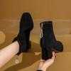 2025 Autumn and Winter New French Medium Heel Thick Heel Short Boots Women's Korean Version Rear Zipper Square Head Suede Fashion Women's Boots Tide