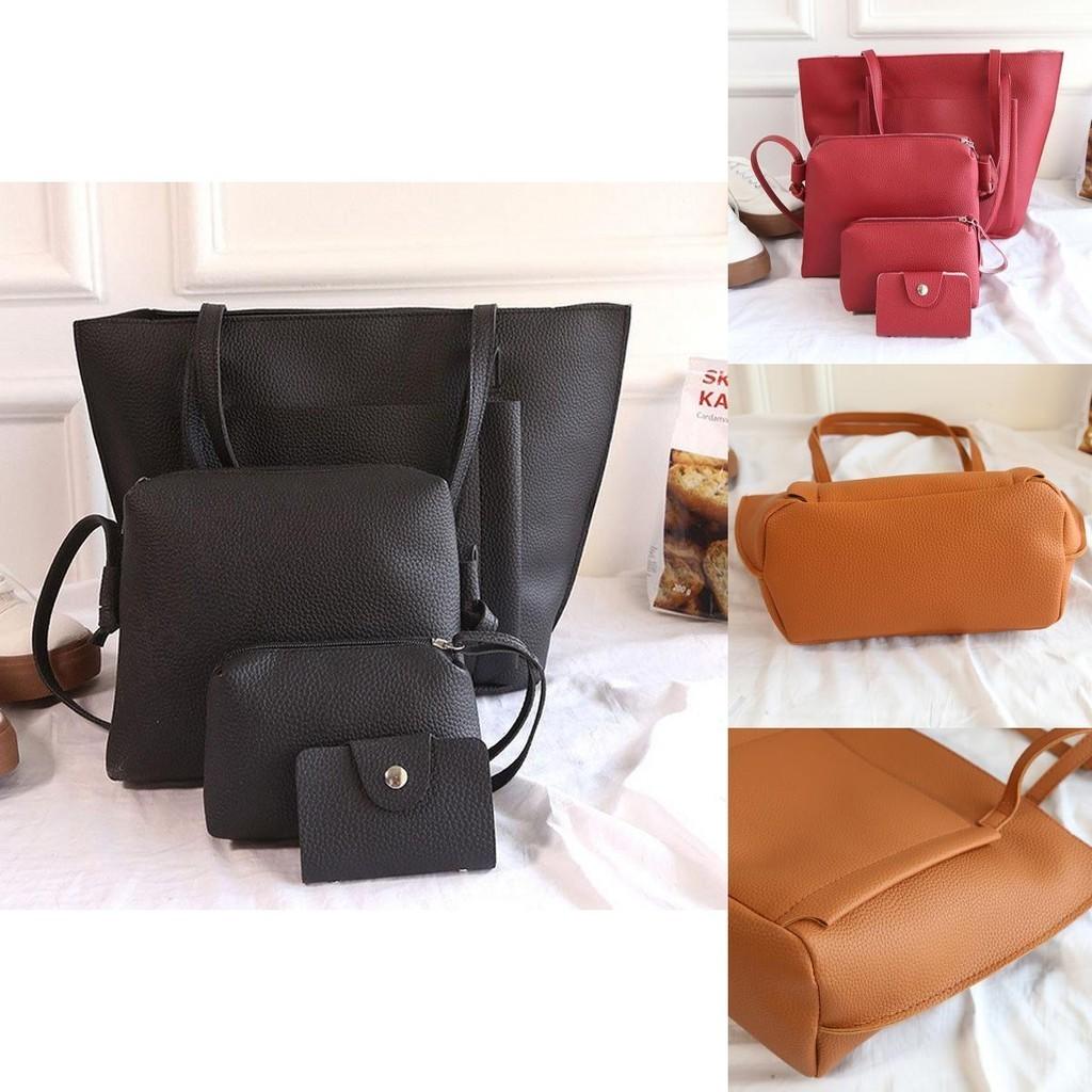 Stylish Lychee Pattern Shoulder Bag Set For Women With 4 Pieces