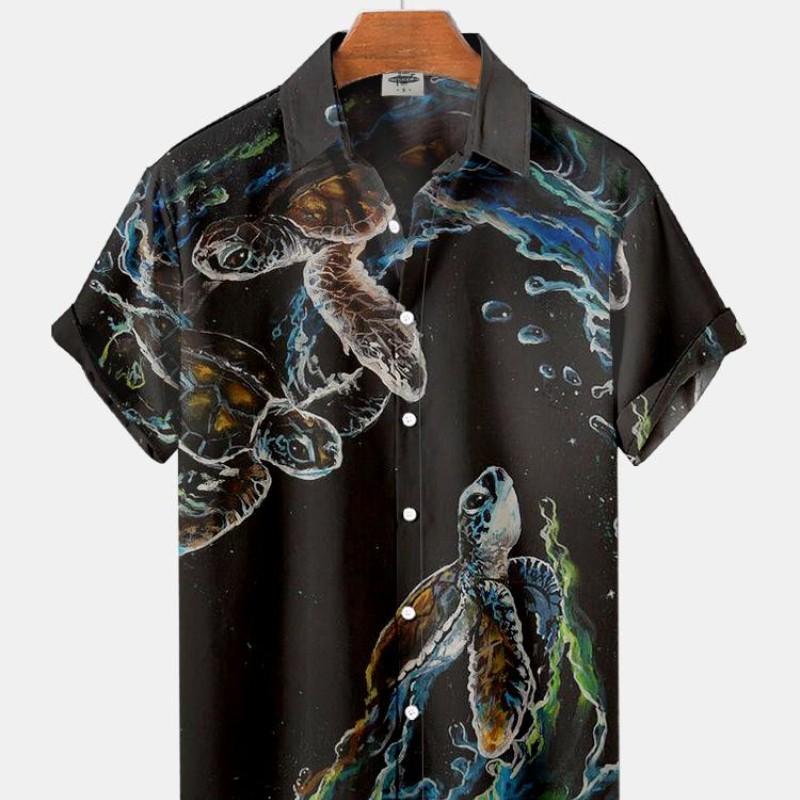 Летние мужские гавайские пляжные рубашки Музыкальный рок-гитара Цветочный 3D-принт Короткий рукав Повседневный стиль с лацканами Ретро мода 2XL