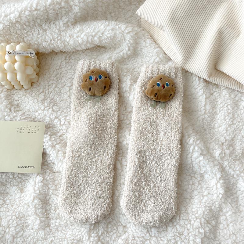 Cartoon Doll Socks Women'S Thickened Warm Coral Fleece Home Sleeping Socks Cute Women'S Socks