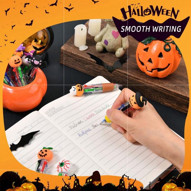 20Pcs- Halloween Mini Multicolor Pens In One 4-In-1 Cute Halloween Ballpoint Pen, Pumpkin Witch Spooky Witch Skeleton Pen Suitable For Halloween