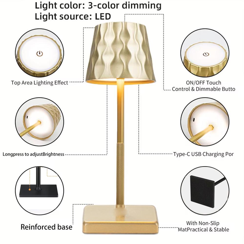 2025 New Rechargeable LED Desk Lamp Touch Control 3-Color Dimmable Table Light For Bedroom Living Room Bar Ambient Light Decor