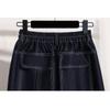 DIMANAF 2026 Summer Plus Size Women Skirts Elastic Waist Oversize Casual Fashion Lady Long Skirts Denim Cotton Solid Blue