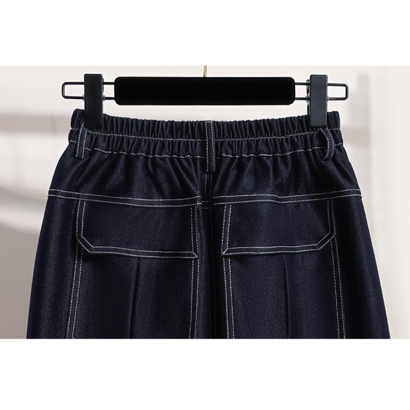 DIMANAF 2026 Summer Plus Size Women Skirts Elastic Waist Oversize Casual Fashion Lady Long Skirts Denim Cotton Solid Blue