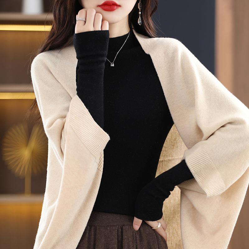 Women's 2023 Wool Batwing Scarf Sweater Cardigan - Loose Knit Autumn/Winter Shawl Style