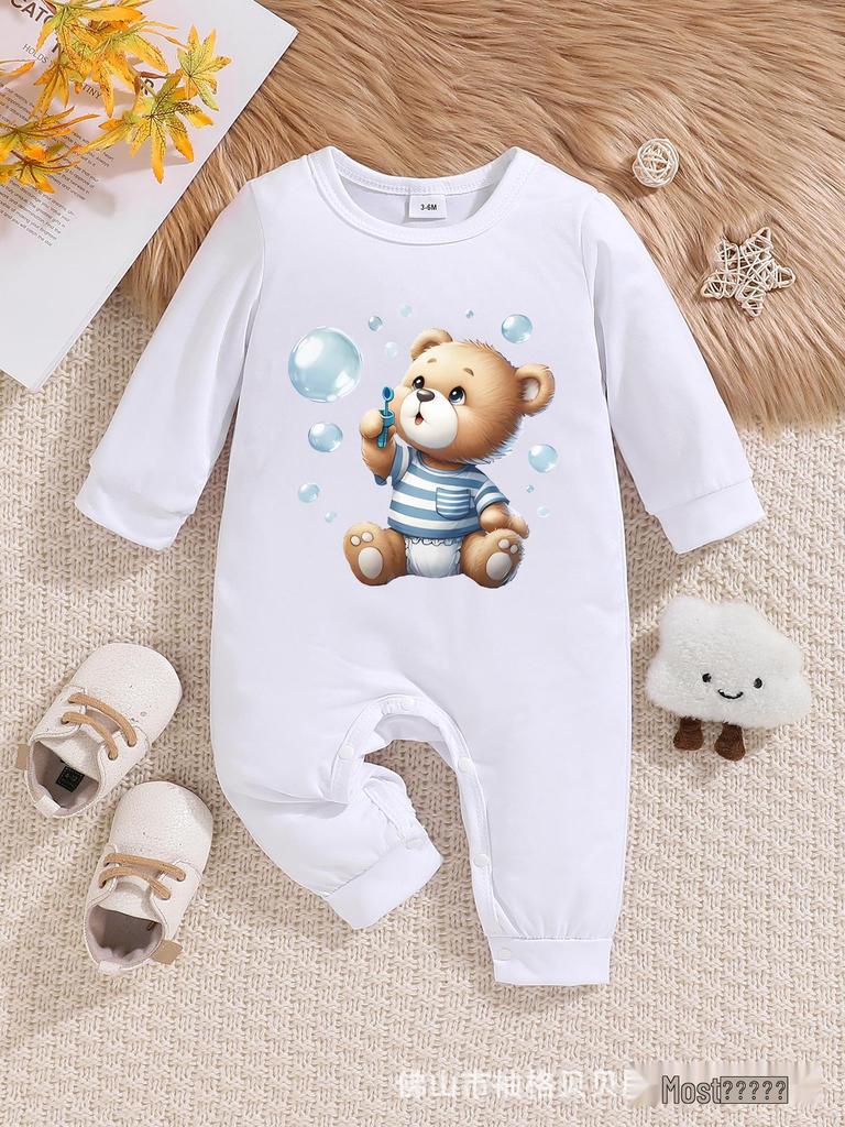 Newborn Baby Cartoon Letter Print Long Sleeve Romper & Pants Set for Outings