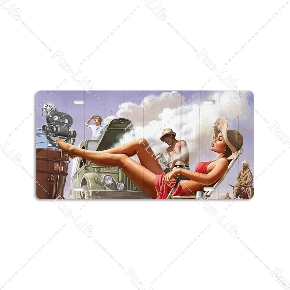 Beauty Vintage Metal Poster Airplane Retro Tinplate Compact Car Tin Signs Board Home Pub Bar Cafe Garage Wall Decor 15x30 cm
