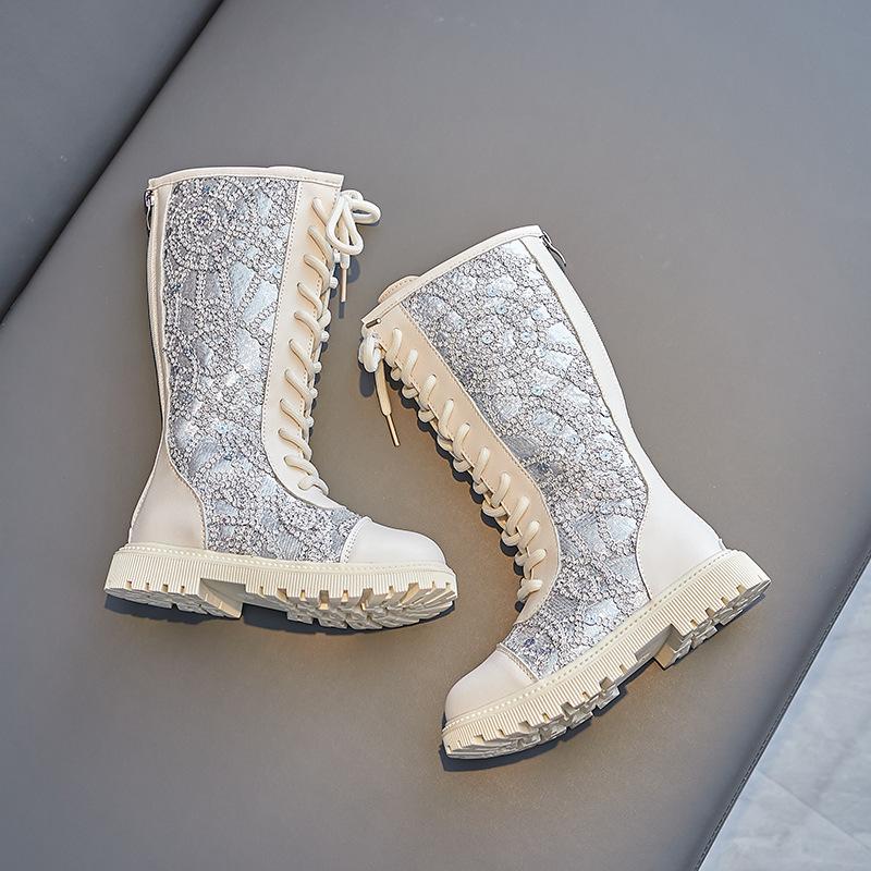 

Sequins Baby Girls Boots Autumn Winter Children Knee-High Boots Platform Snow Boots Shoes For Girl Kids 27 белый