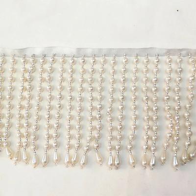 Franja Branca Longa de Pérolas com Borla de Miçangas Renda para Roupas DIY Pingente Decorado à Mão Bordado de Miçangas Fita de Tecido Acessórios para Costurar Vestido