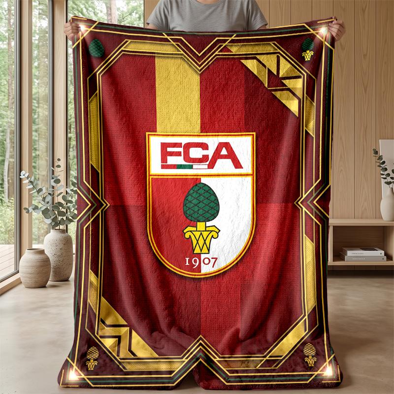 FC Augsburg FC Weiche Flanell-Fleece-Decke Leicht Gemütlich Warm Überwurfdecke für Sofa Bett Heimdekoration