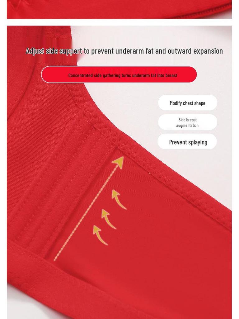 Roter Spitze Plus Size Drahtloser Dünnkorb-BH mit stilvollem Rücken