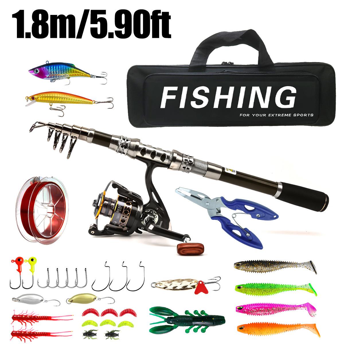 Hot Sale 1.8m Carbon Lure Rod and Reel Set, Telescopic Fishing Rod, Spinning Reel 180cm