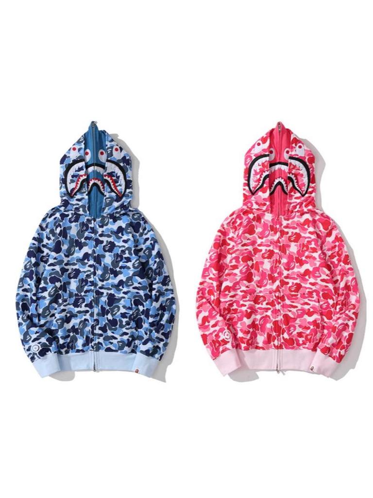 Double Hood Japanese Shark Camo Sweatshirt for Couples