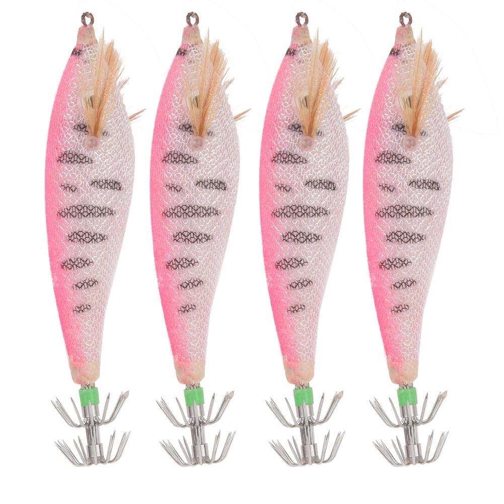 4Pcs Artificial Simulation Fish Lure Bait Fishing Tackle Dual Squid Hook with Luminous Stick Slotpink