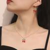 Korean Version of Light Luxury Exquisite Oil Drop Enamel Cute Red Little Cherry Pendant Earrings Set, Fashionable, Simple and Versatile