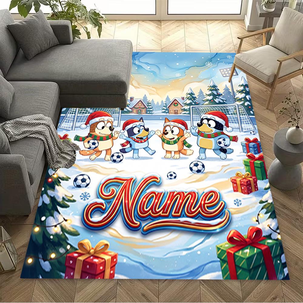 Soccer Fun Blue Brown Customize Your Name Floor Mat Design for Foyer Decorate Room Game Room Living Rooms Anti-slip Rug Anime Office Decor
