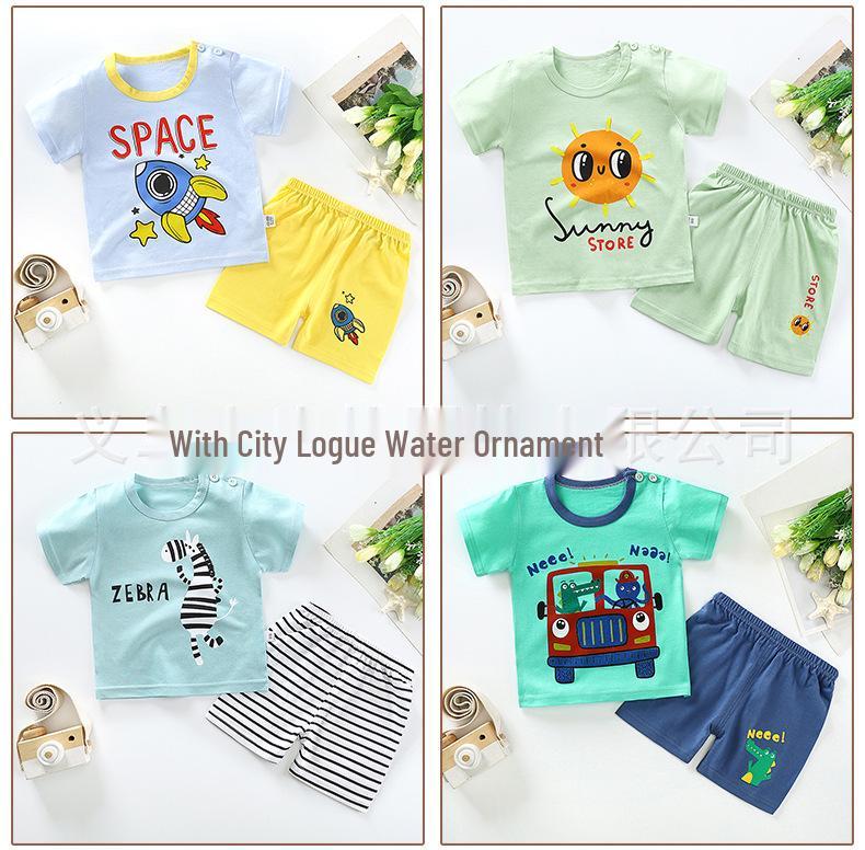 Kids' Summer Cotton Two-Piece Set: Cartoon Short Sleeve & Shorts for Toddlers