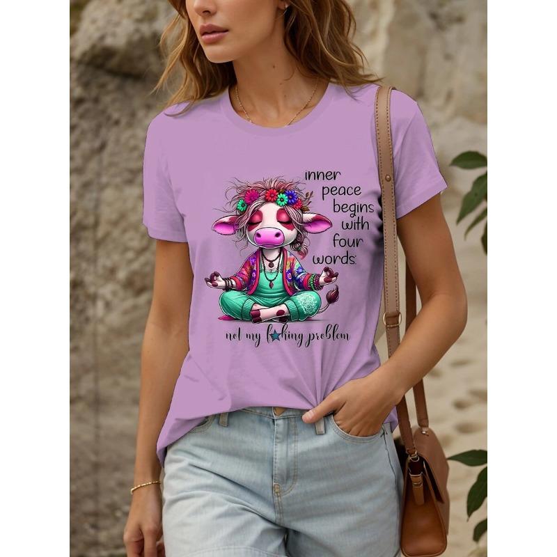 Women's T-Shirt Cow Head Pattern Printing Fashion Casual Blouse Oversized T-Shirt Summer Women's Clothing