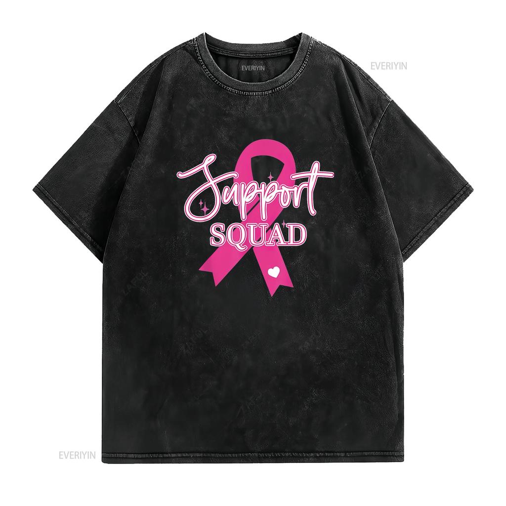 Womens Support Squad Breast Cancer T Shirt Black vintage Washed streetwear Top For Everyday Wear graphic Unisex fashion homme