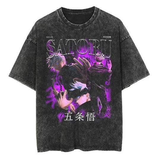 Parentchild Fashion Anime Comfortable Tshirt Jujutsu Kaisen Washed Tee Vintage Oversized Anime Graphic Men Casual Tops