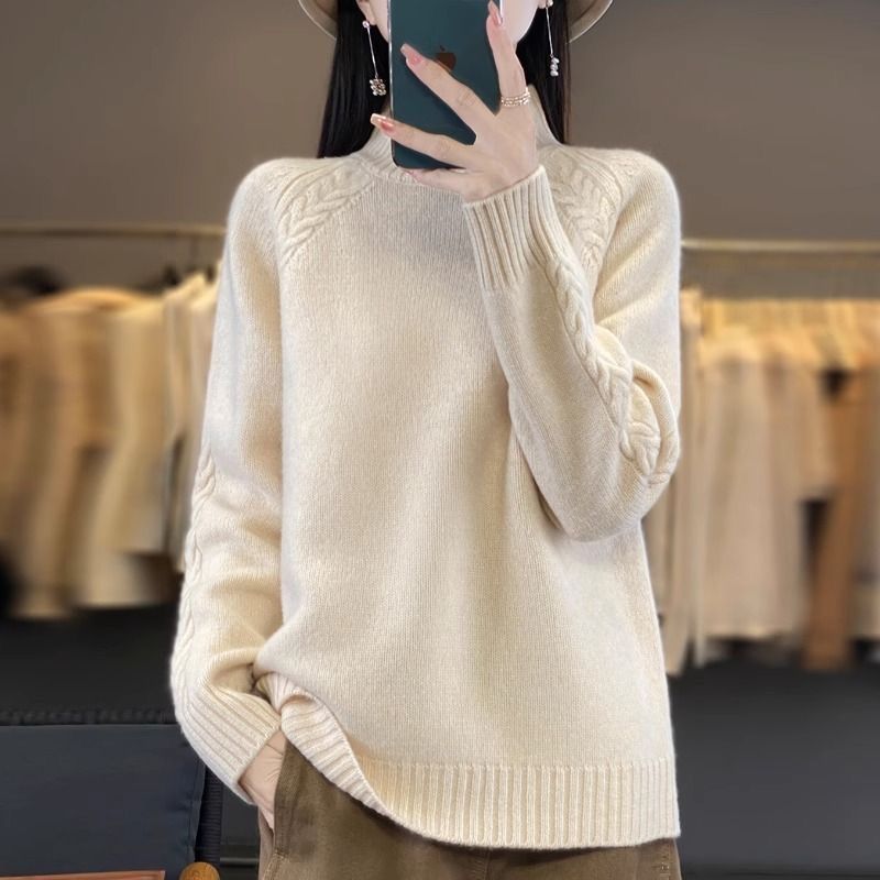 Women's High Neck Sweater Knitted Sweater Oversized Pullover Sweater Loose Knit Base Sweater