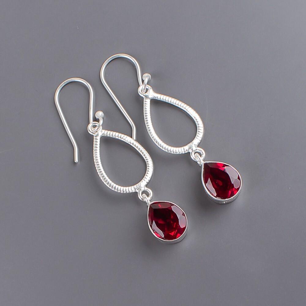 Pink Rubellite Gemstone 925 Sterling Silver Jewelry Handmade Earrings 1.90" EE-16-10