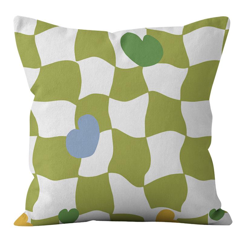 Small Clear Green Geometric Flower Print Pillowcase Short Velvet Cushion Living Room Sofa Pillowcase